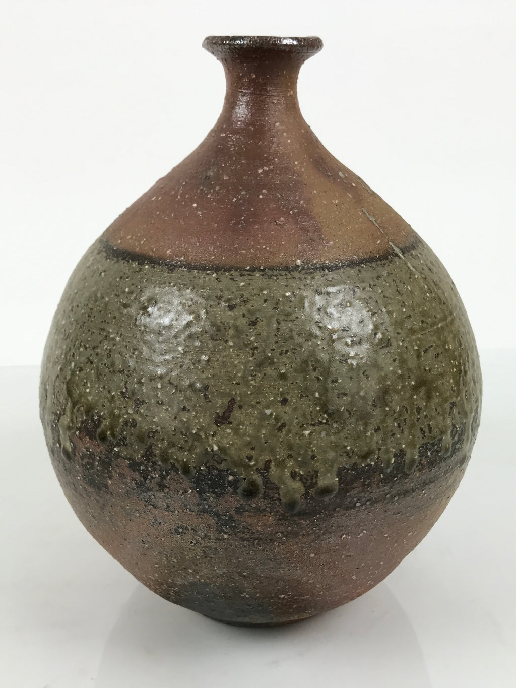 Japanese Ceramic Flower Vase Vtg Ikebana Kabin Brown Round Drip Speckles FK246-KT - Vase-chidorivintage.com