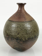 Japanese Ceramic Flower Vase Vtg Ikebana Kabin Brown Round Drip Speckles FK246-KT - Vase-chidorivintage.com