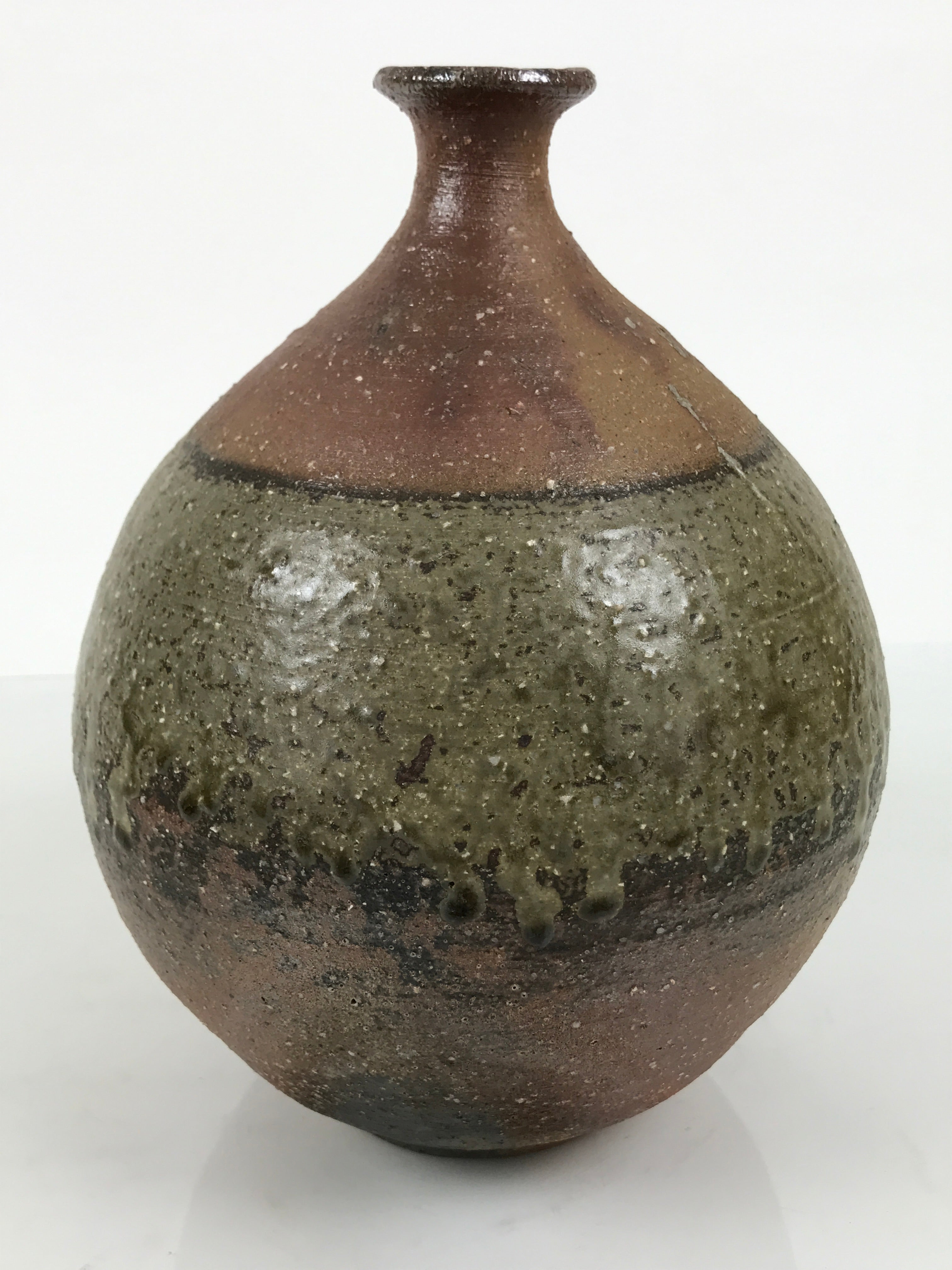 Japanese Ceramic Flower Vase Vtg Ikebana Kabin Brown Round Drip Speckles FK246-KT - Vase-chidorivintage.com
