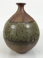 Japanese Ceramic Flower Vase Vtg Ikebana Kabin Brown Round Drip Speckles FK246-KT - Vase-chidorivintage.com