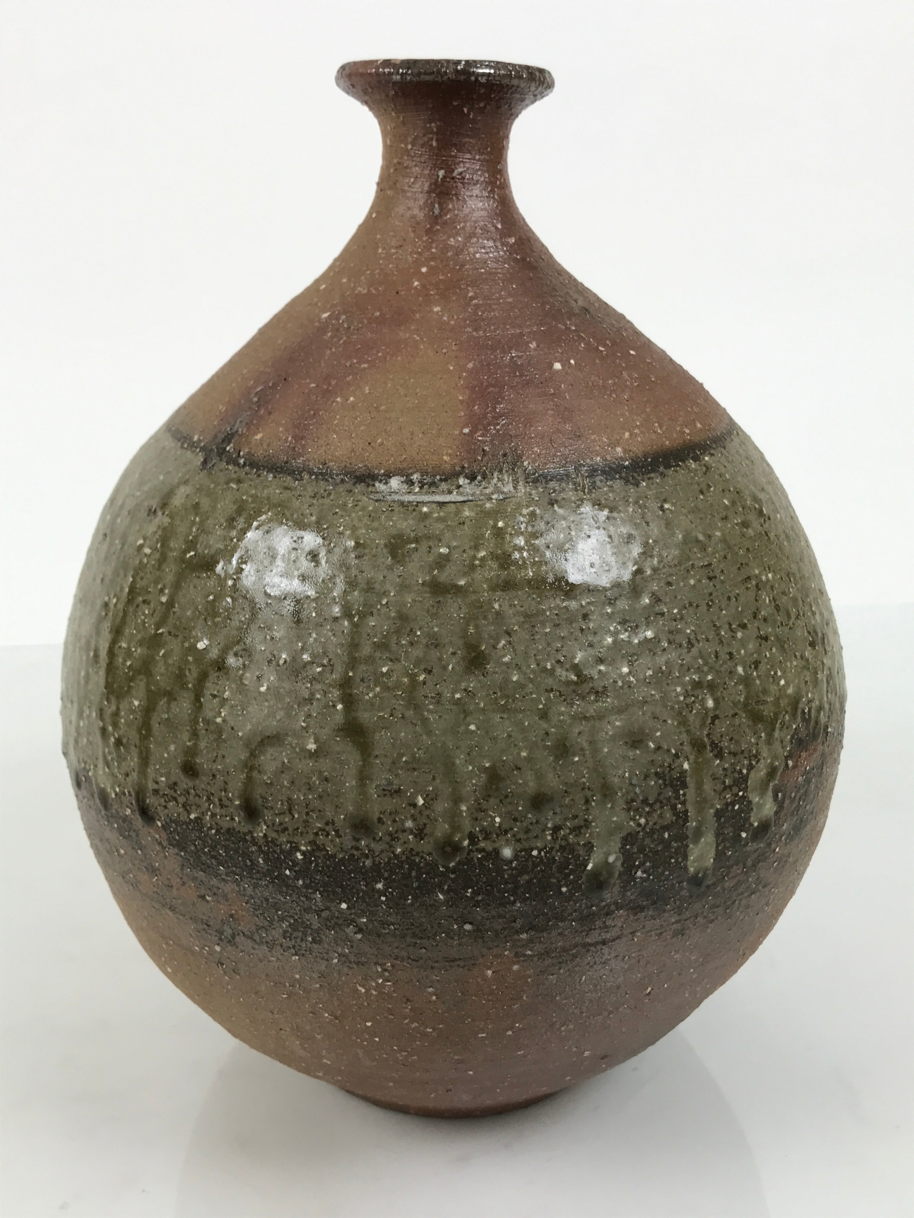 Japanese Ceramic Flower Vase Vtg Ikebana Kabin Brown Round Drip Speckles FK246-KT - Vase-chidorivintage.com