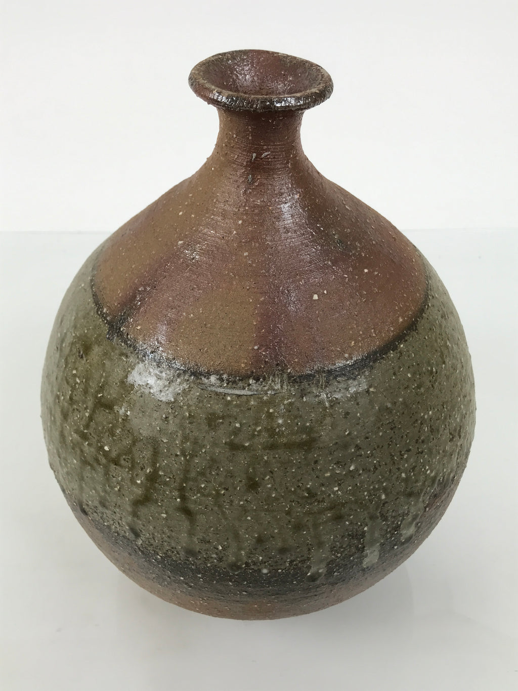 Japanese Ceramic Flower Vase Vtg Ikebana Kabin Brown Round Drip Speckles FK246-KT - Vase-chidorivintage.com