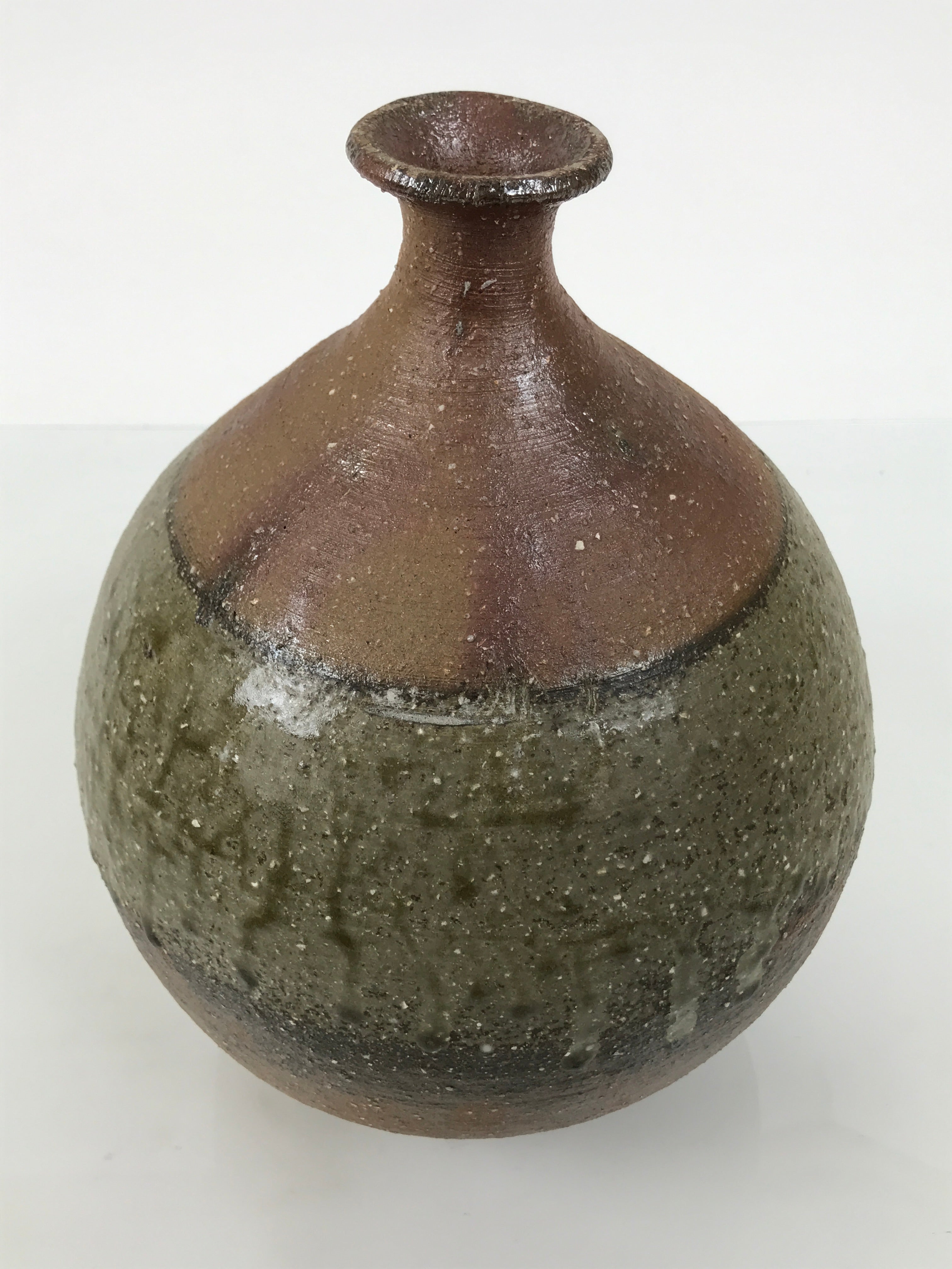 Japanese Ceramic Flower Vase Vtg Ikebana Kabin Brown Round Drip Speckles FK246-KT - Vase-chidorivintage.com