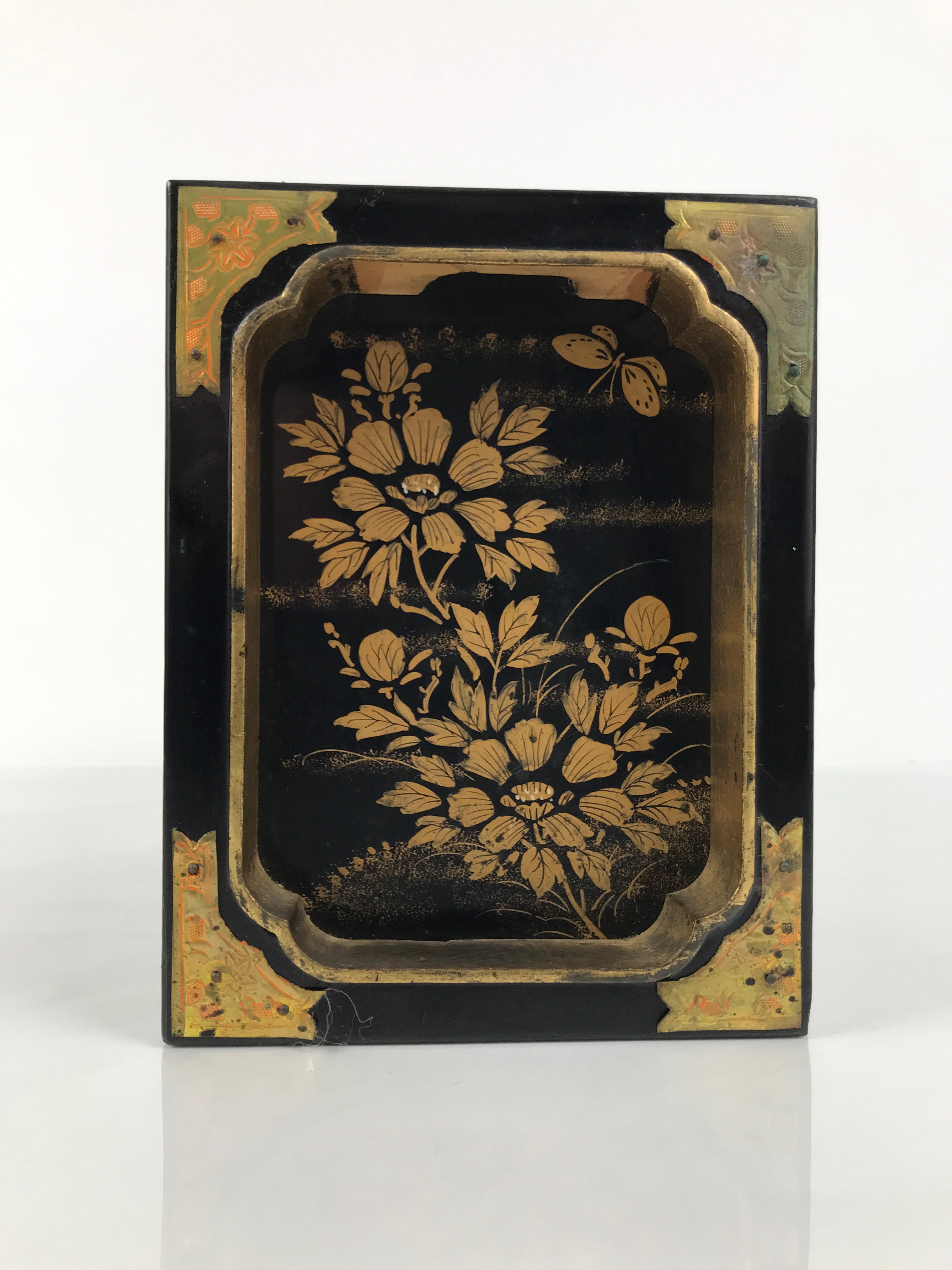 Japanese Buddhist Altar Lacquered Drawer Brass Black Red Gold Peony Makie BP43-OT - Buddhist-chidorivintage.com