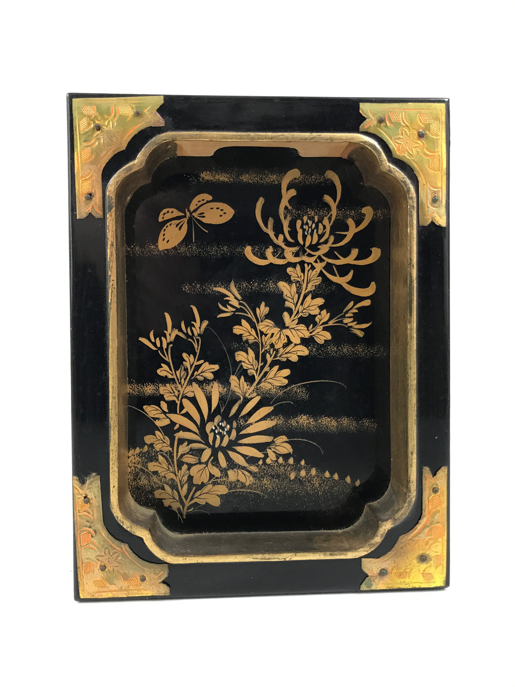Japanese Buddhist Altar Lacquer Drawer Brass Black Gold Chrysanthemum Makie BP44-OT - Buddhist-chidorivintage.com