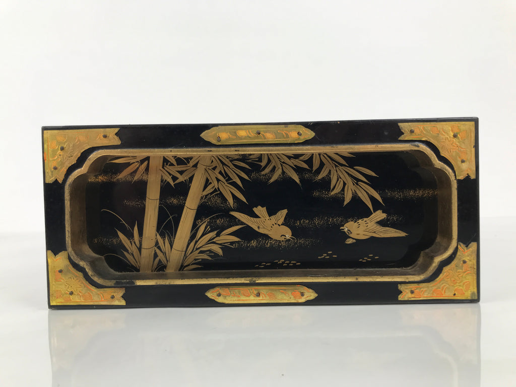 Japanese Buddhist Altar Lacquer Drawer Brass Black Gold Bamboo Birds Makie BP45-OT - Buddhist-chidorivintage.com
