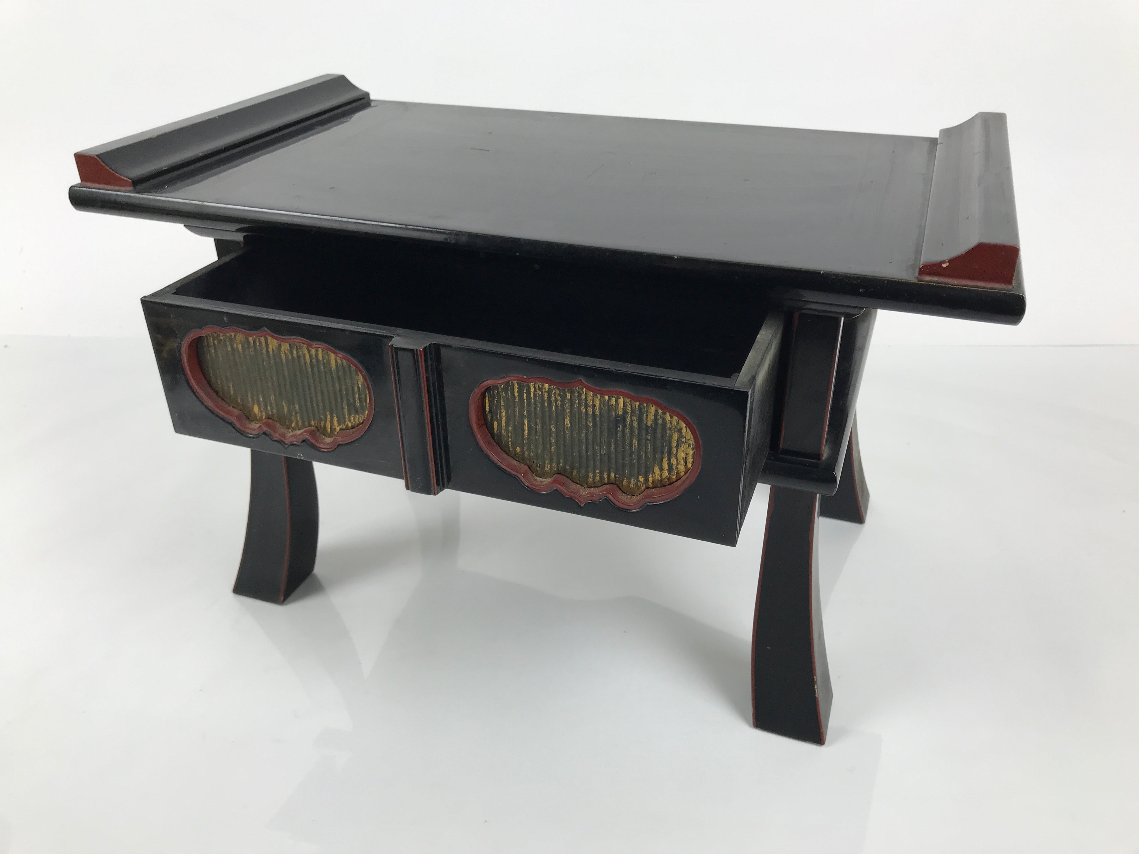 Japanese Buddhist Altar Fitting Lacquer Kyozukue Offering Table Black Red BA978-OT - Buddhist-chidorivintage.com