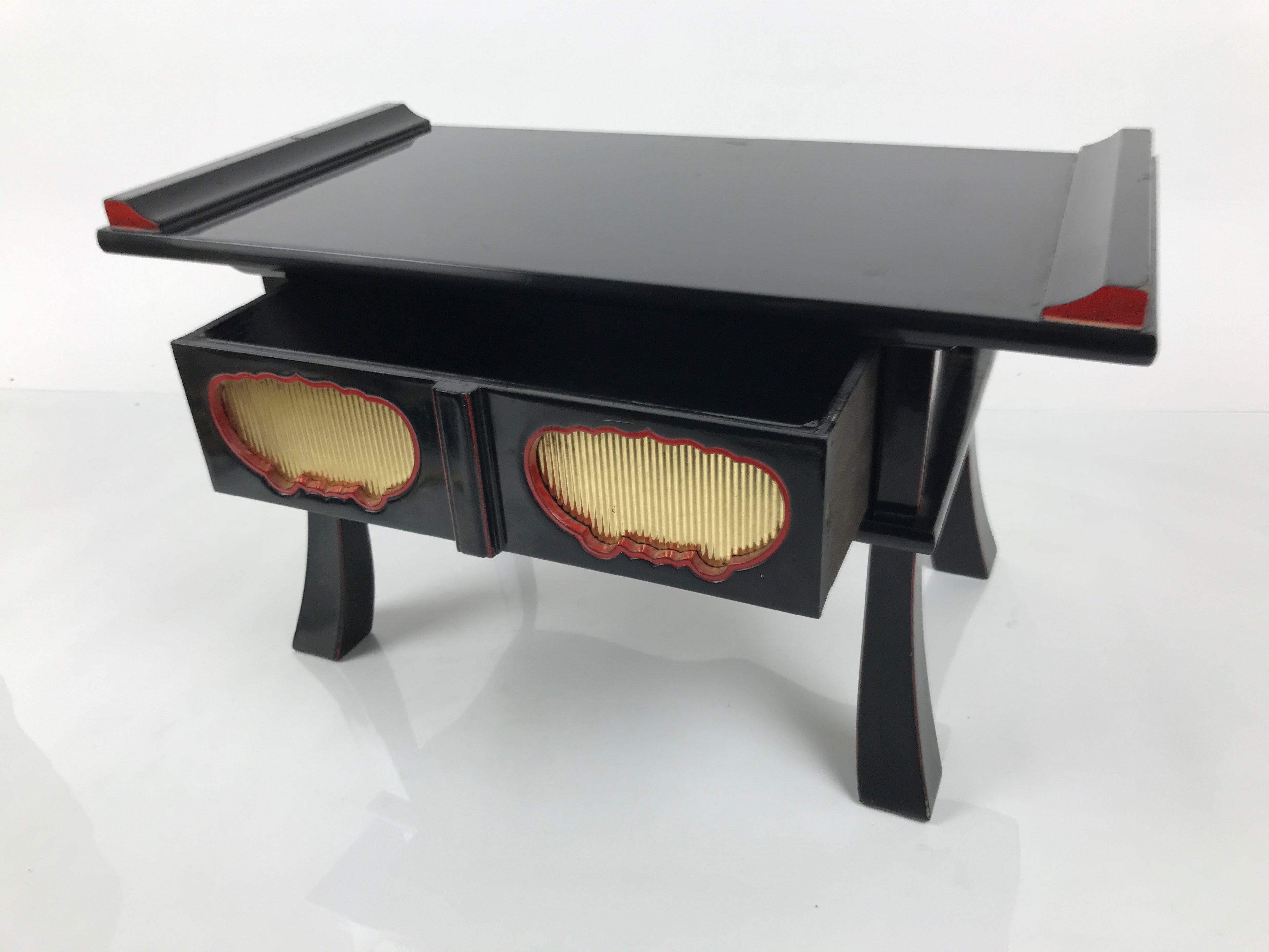 Japanese Buddhist Altar Fitting Lacquer Kyozukue Offering Table Black Red BA979-OT - Buddhist-chidorivintage.com