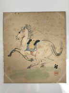 Japanese Shikishi Art Board Vtg Painting Zodiac Prancing White Horse Uma A836-AD - Painting-chidorivintage.com