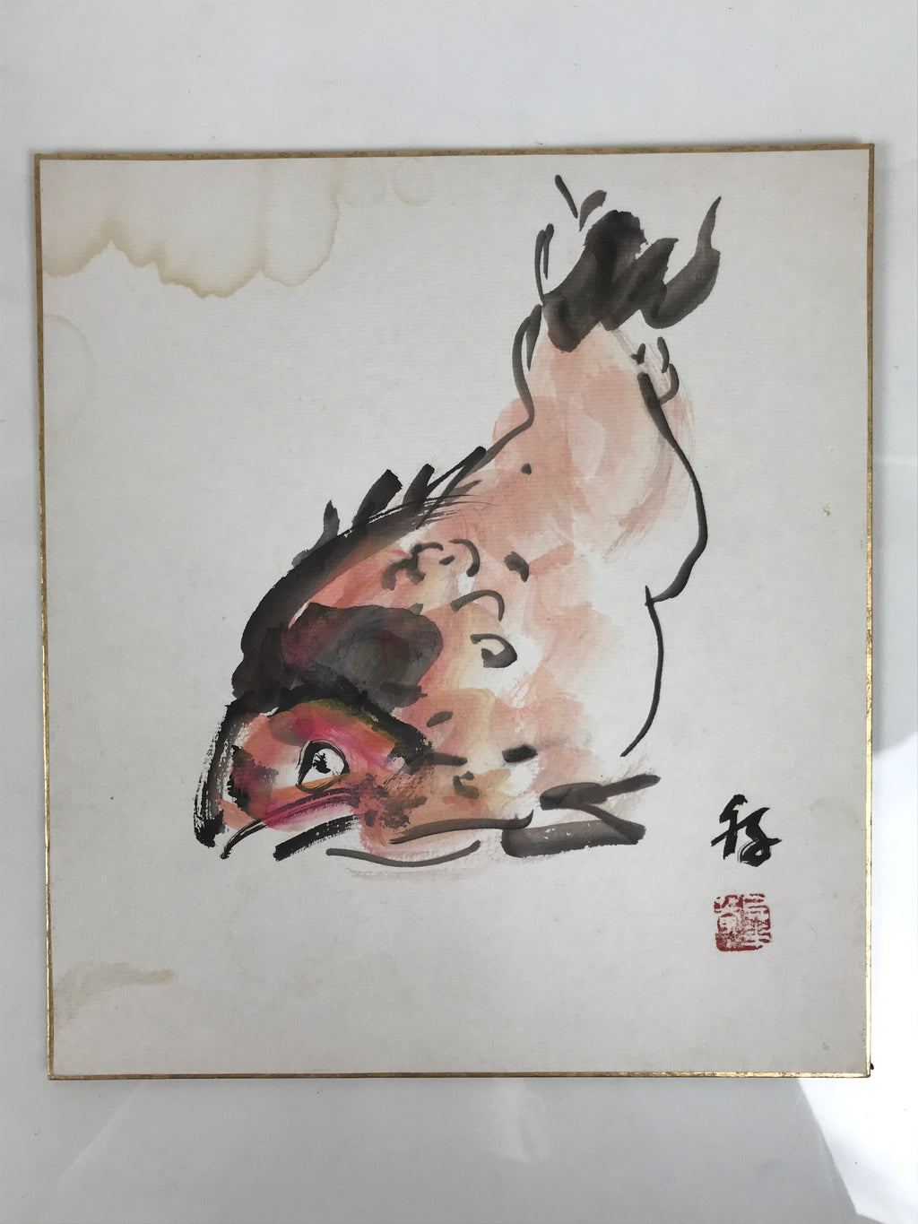Japanese Shikishi Art Board Vtg Painting Fish Red Snapper Tai Red Pink A875-AD - Painting-chidorivintage.com