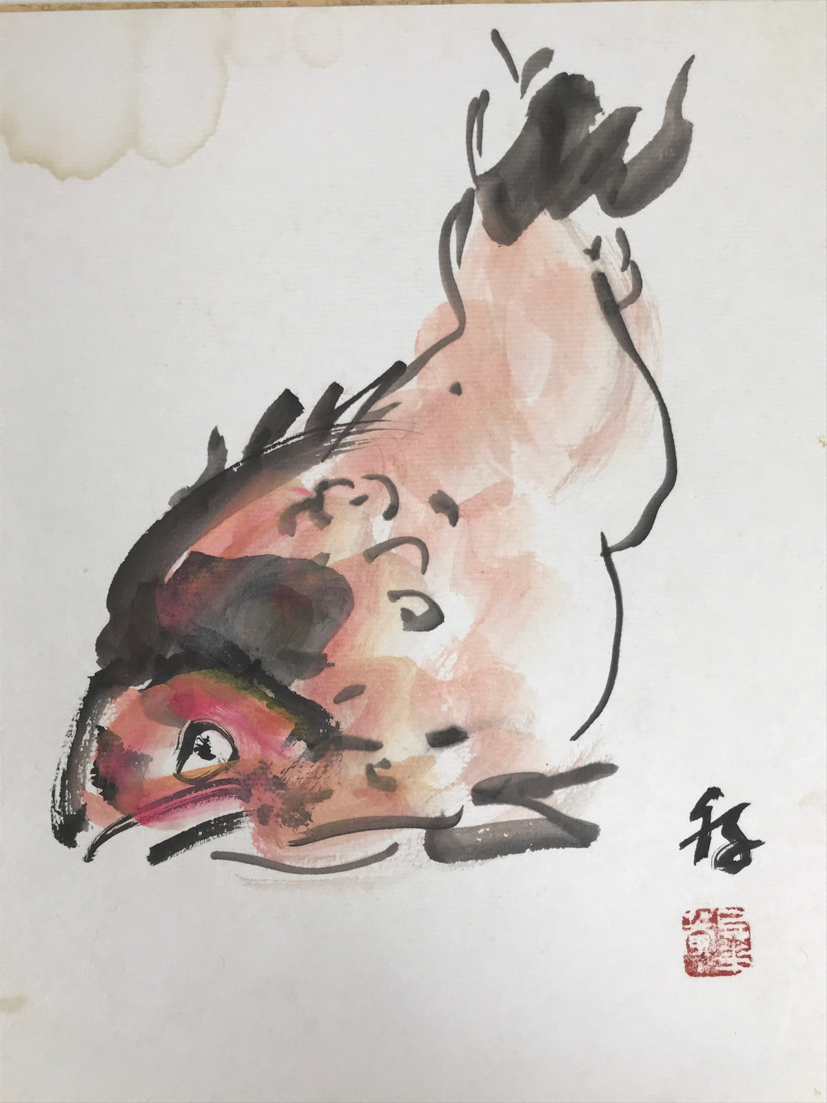Japanese Shikishi Art Board Vtg Painting Fish Red Snapper Tai Red Pink A875-AD - Painting-chidorivintage.com