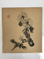 Japanese Shikishi Art Board Vtg Painting Chrysanthemum Flowers Brown Black A837-AD - Painting-chidorivintage.com