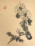Japanese Shikishi Art Board Vtg Painting Chrysanthemum Flowers Brown Black A837-AD - Painting-chidorivintage.com
