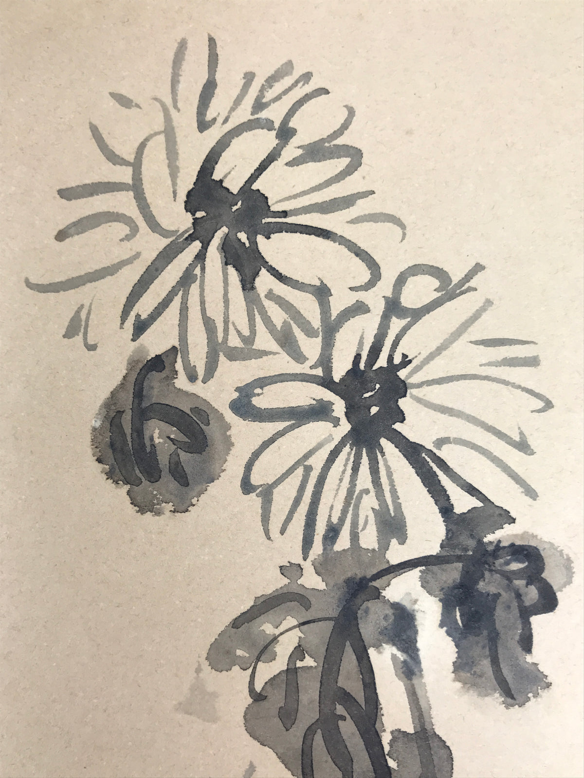 Japanese Shikishi Art Board Vtg Painting Chrysanthemum Flowers Brown Black A837-AD - Painting-chidorivintage.com