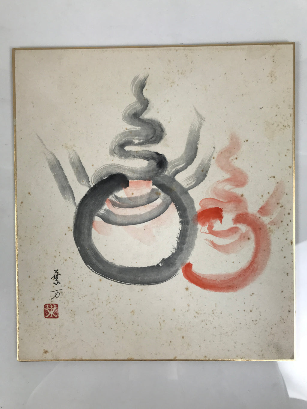 Japanese Shikishi Art Board Vtg Painting Inari Houshu no Tama Fox Flames A838-AD - Painting-chidorivintage.com