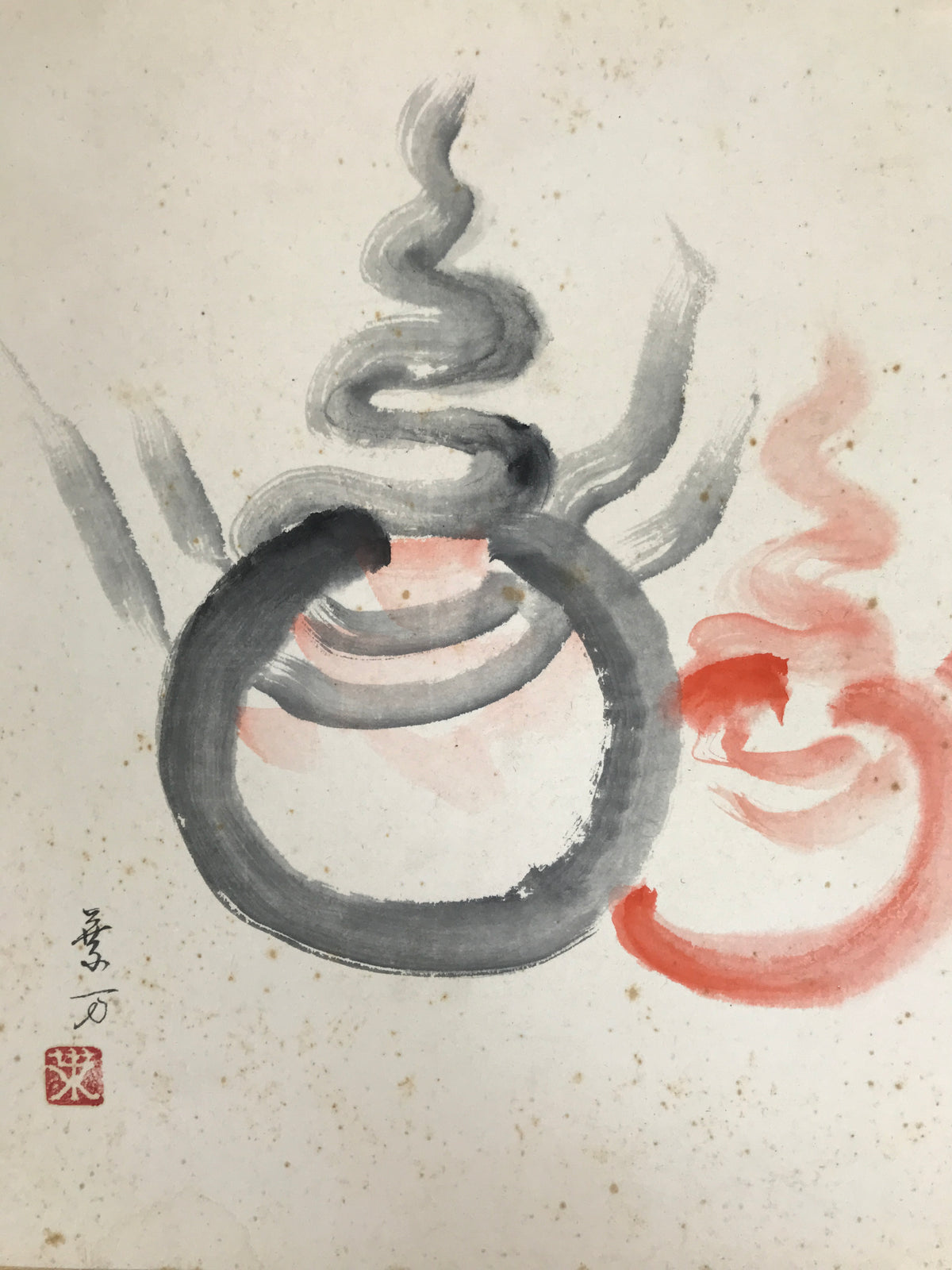 Japanese Shikishi Art Board Vtg Painting Inari Houshu no Tama Fox Flames A838-AD - Painting-chidorivintage.com