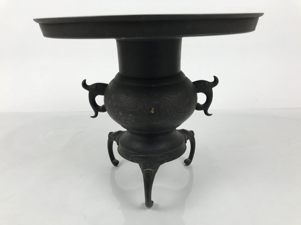 Antique Japanese Bronze Usubata Flower Vase Ikebana Arrangement 2pc Kabin UB66-KT - Vase-chidorivintage.com