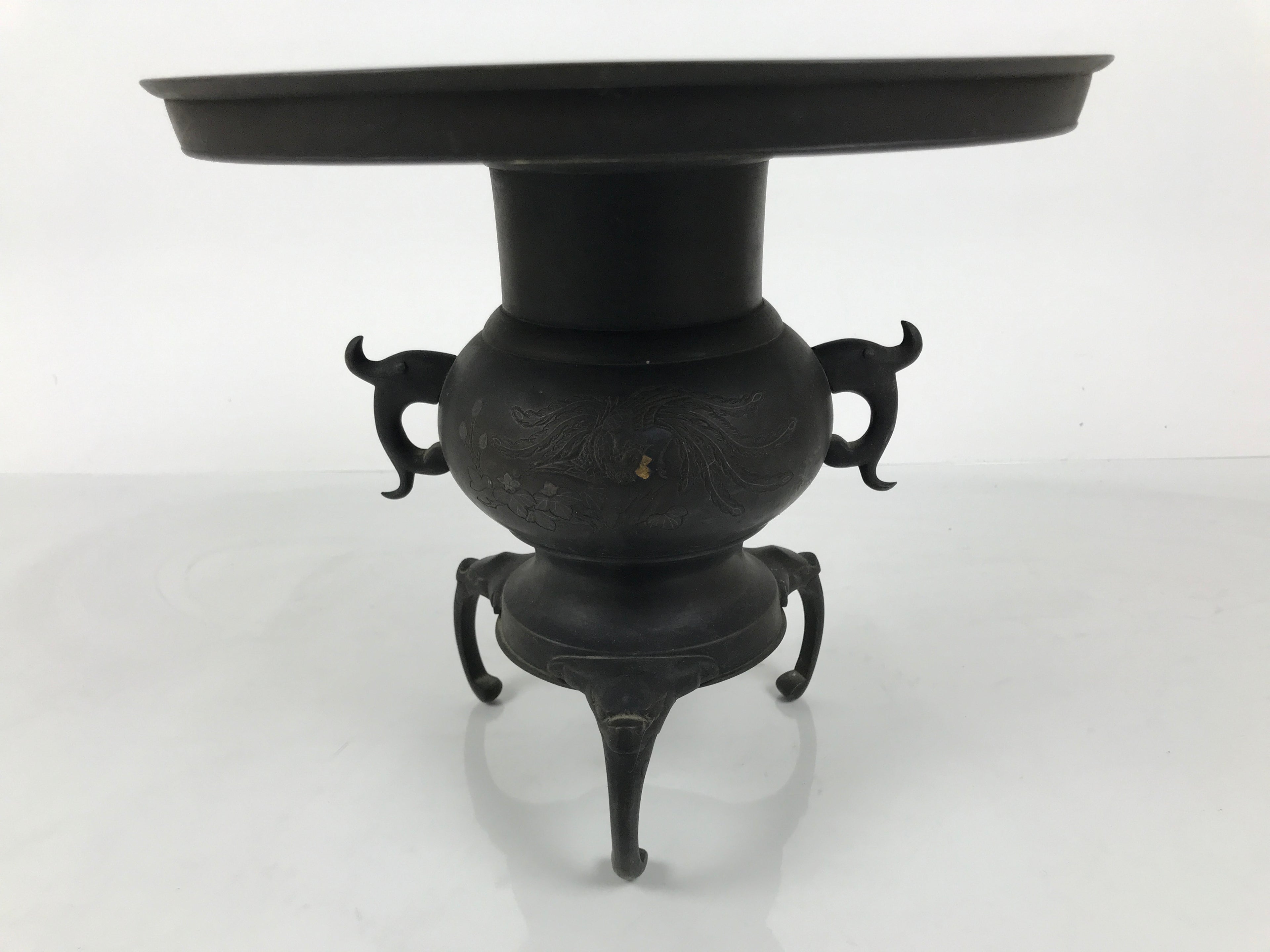 Antique Japanese Bronze Usubata Flower Vase Ikebana Arrangement 2pc Kabin UB66-KT - Vase-chidorivintage.com