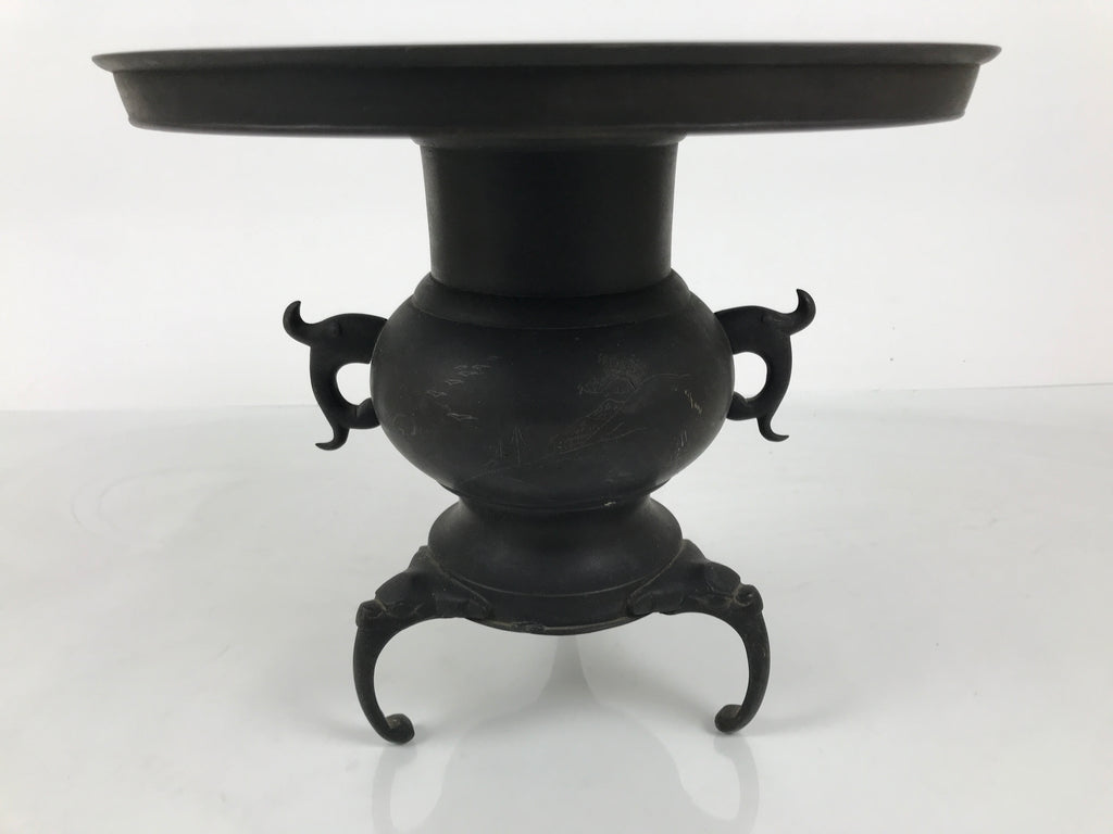 Antique Japanese Bronze Usubata Flower Vase Ikebana Arrangement 2pc Kabin UB66-KT - Vase-chidorivintage.com