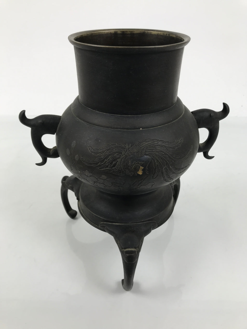 Antique Japanese Bronze Usubata Flower Vase Ikebana Arrangement 2pc Kabin UB66-KT - Vase-chidorivintage.com