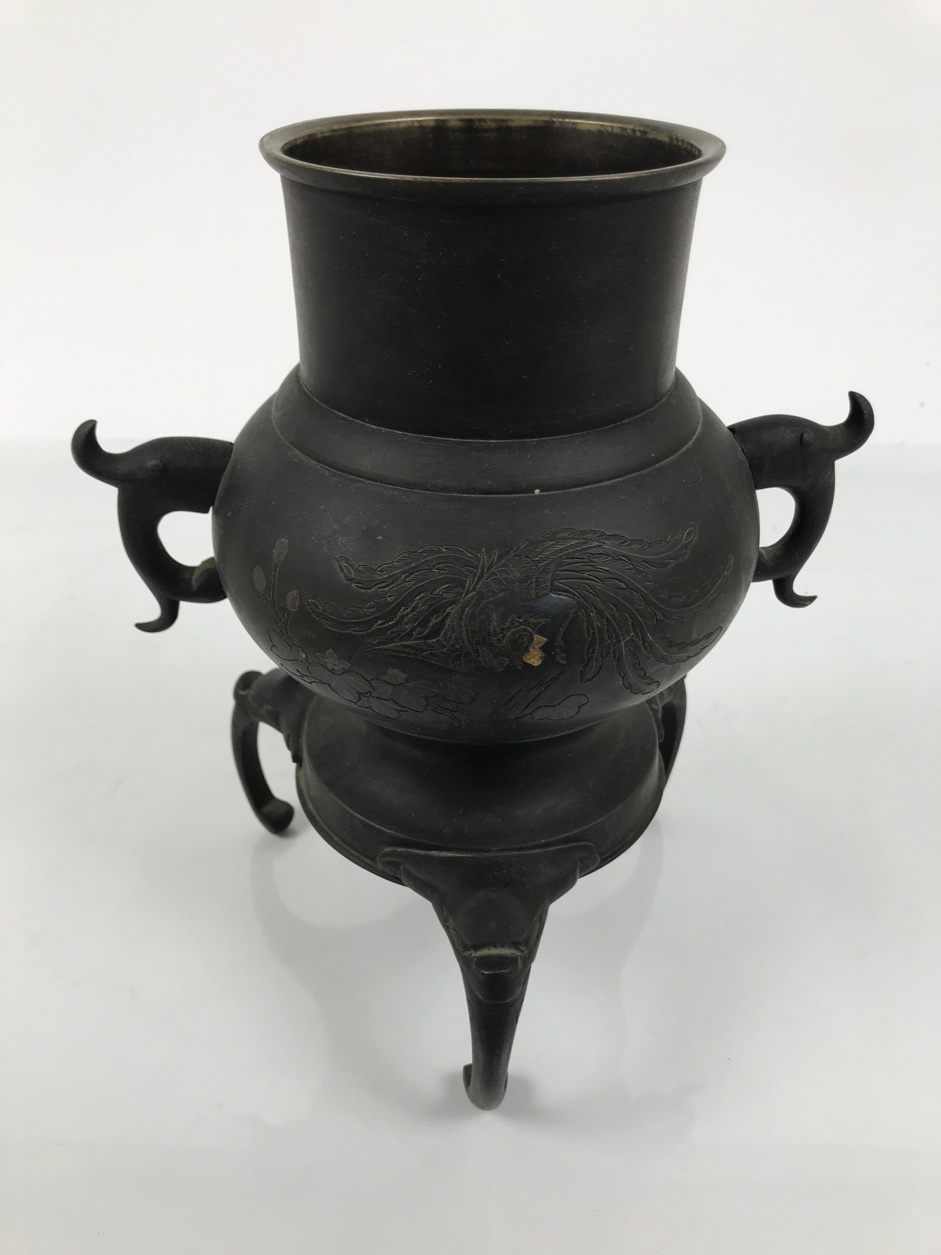 Antique Japanese Bronze Usubata Flower Vase Ikebana Arrangement 2pc Kabin UB66-KT - Vase-chidorivintage.com