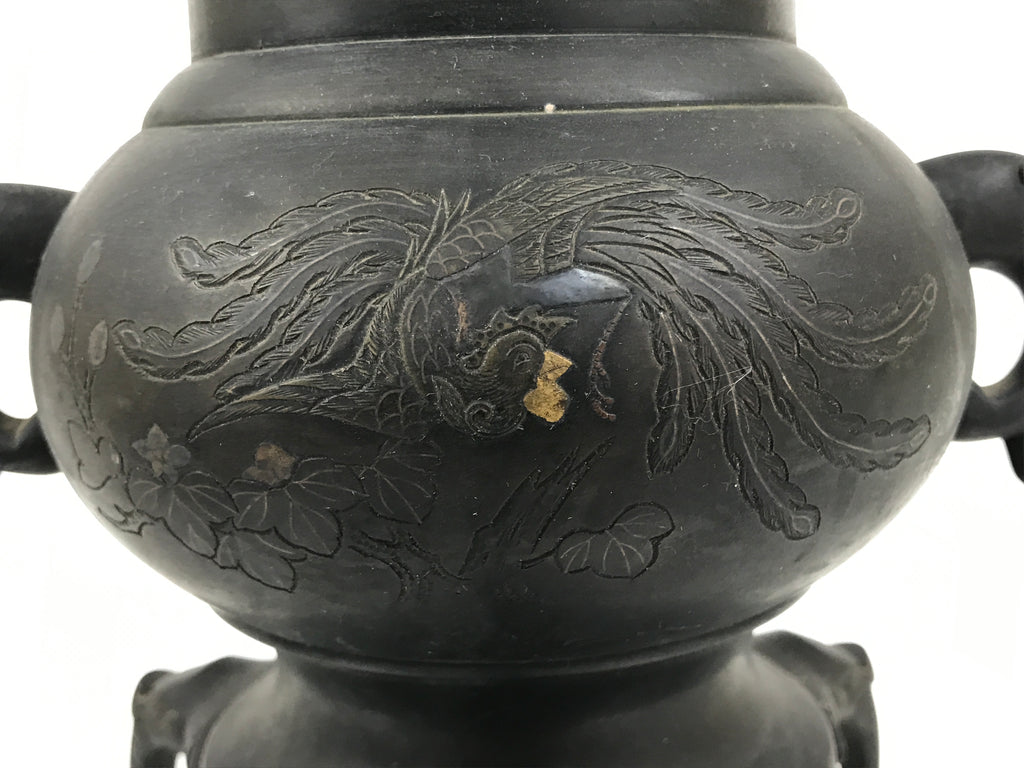 Antique Japanese Bronze Usubata Flower Vase Ikebana Arrangement 2pc Kabin UB66-KT - Vase-chidorivintage.com