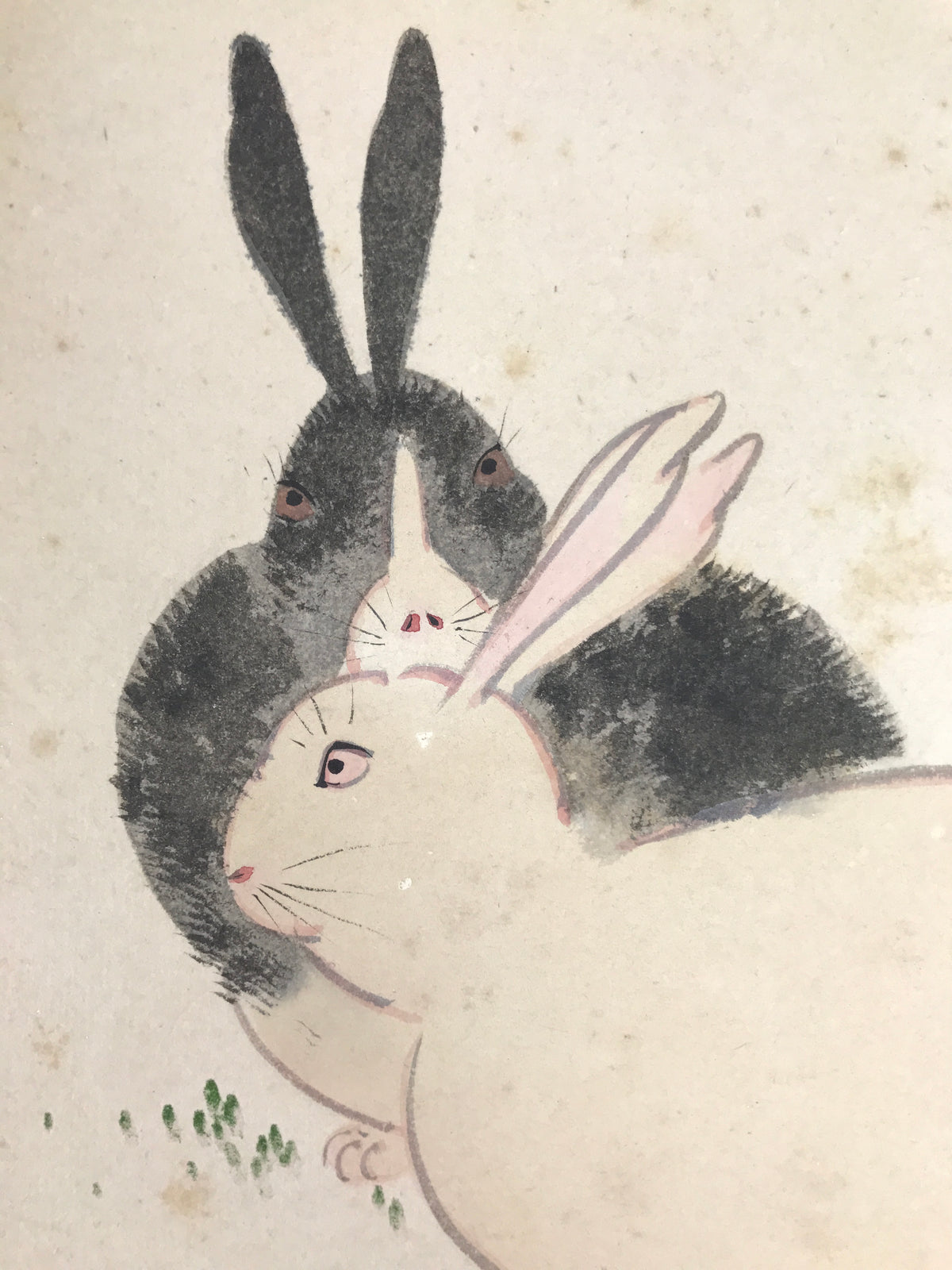 Japanese Shikishi Art Board Vtg Painting Zodiac Black White Rabbits Usagi A840-AD - Painting-chidorivintage.com