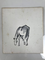 Japanese Shikishi Art Board Vtg Painting Zodiac Grazing White Horse Uma A841-AD - Painting-chidorivintage.com