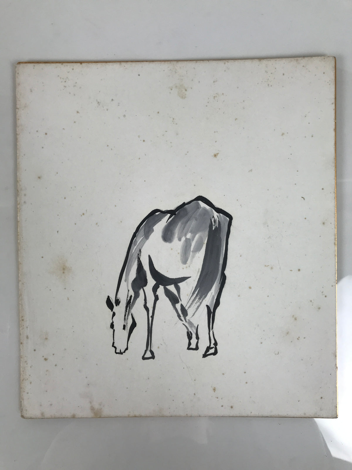 Japanese Shikishi Art Board Vtg Painting Zodiac Grazing White Horse Uma A841-AD - Painting-chidorivintage.com