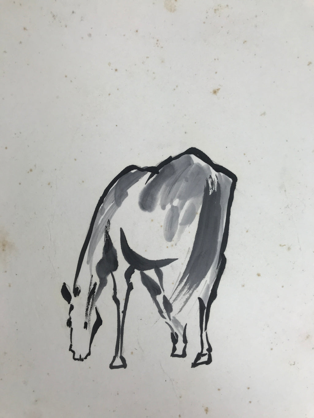 Japanese Shikishi Art Board Vtg Painting Zodiac Grazing White Horse Uma A841-AD - Painting-chidorivintage.com