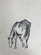 Japanese Shikishi Art Board Vtg Painting Zodiac Grazing White Horse Uma A841-AD - Painting-chidorivintage.com