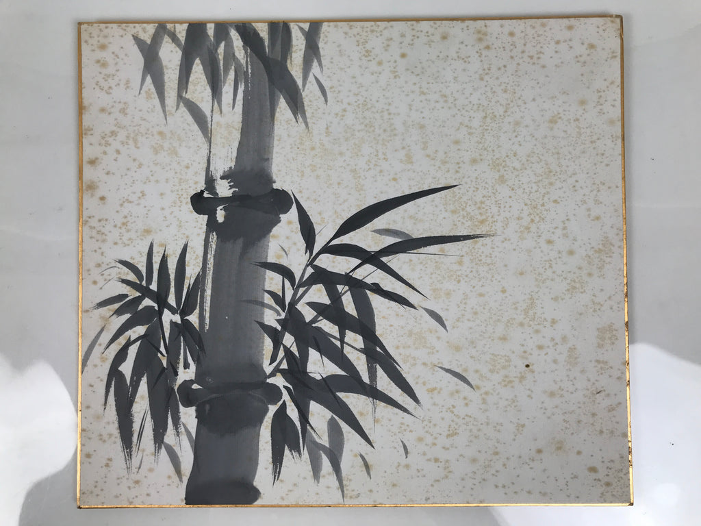 Japanese Shikishi Art Board Vtg Painting Black White Bamboo Stalk Leaves A842-AD - Painting-chidorivintage.com
