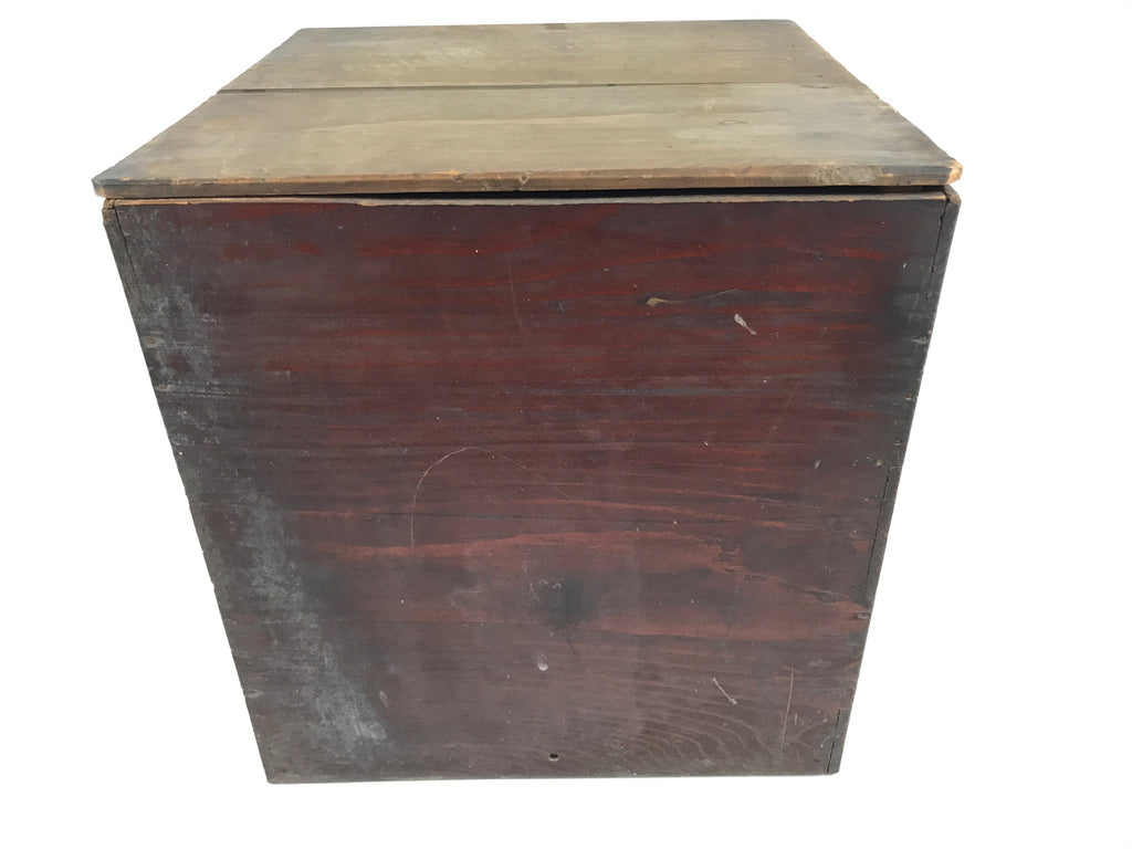Antique Japanese Wooden Lacquerware Storage Box Inside 35x35x35cm Lid Brown X229-FB - Wooden Box-chidorivintage.com