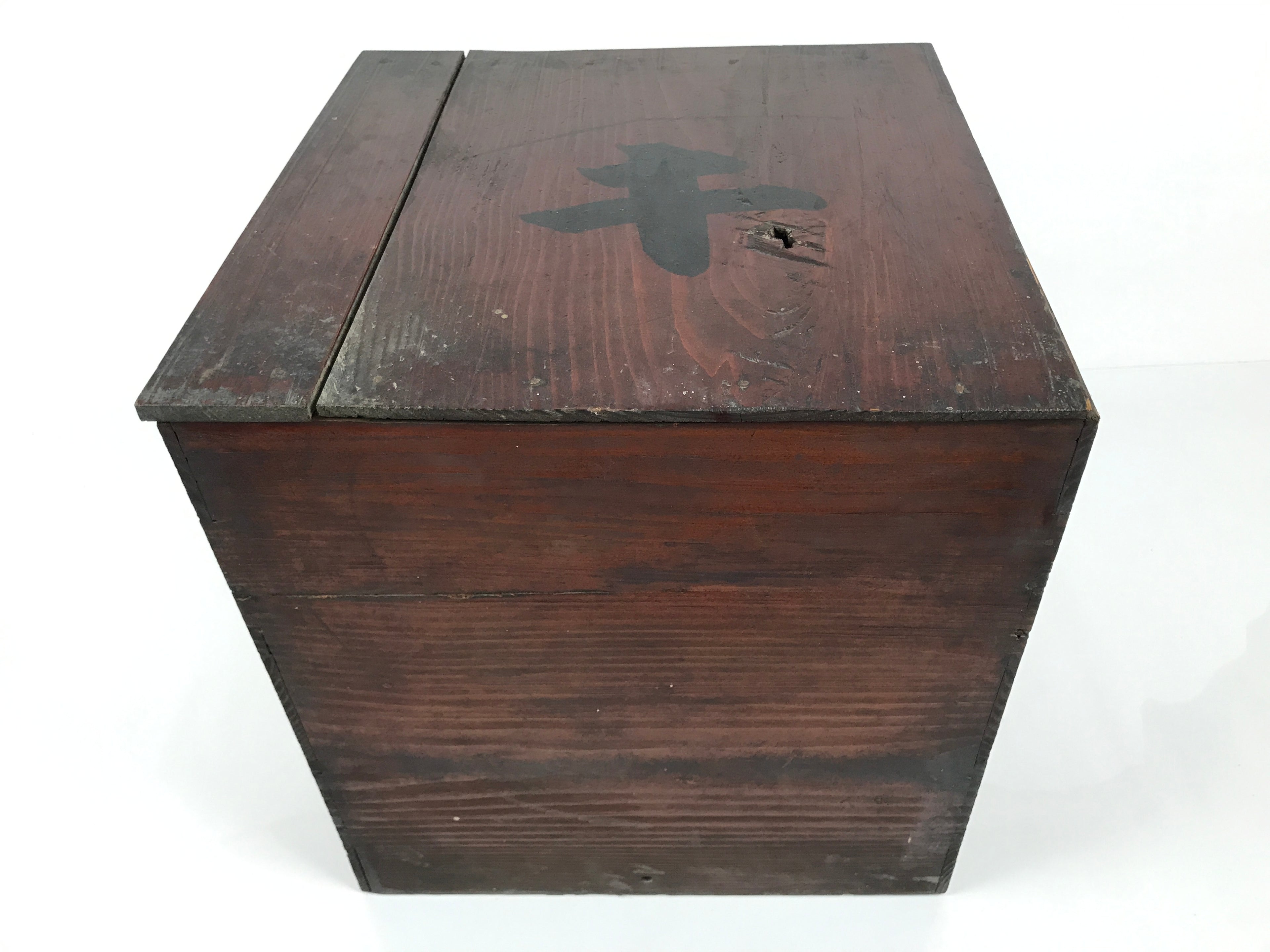Antique Japanese Wooden Lacquerware Storage Box Inside 35x35x35cm Lid Brown X230-FB - Wooden Box-chidorivintage.com