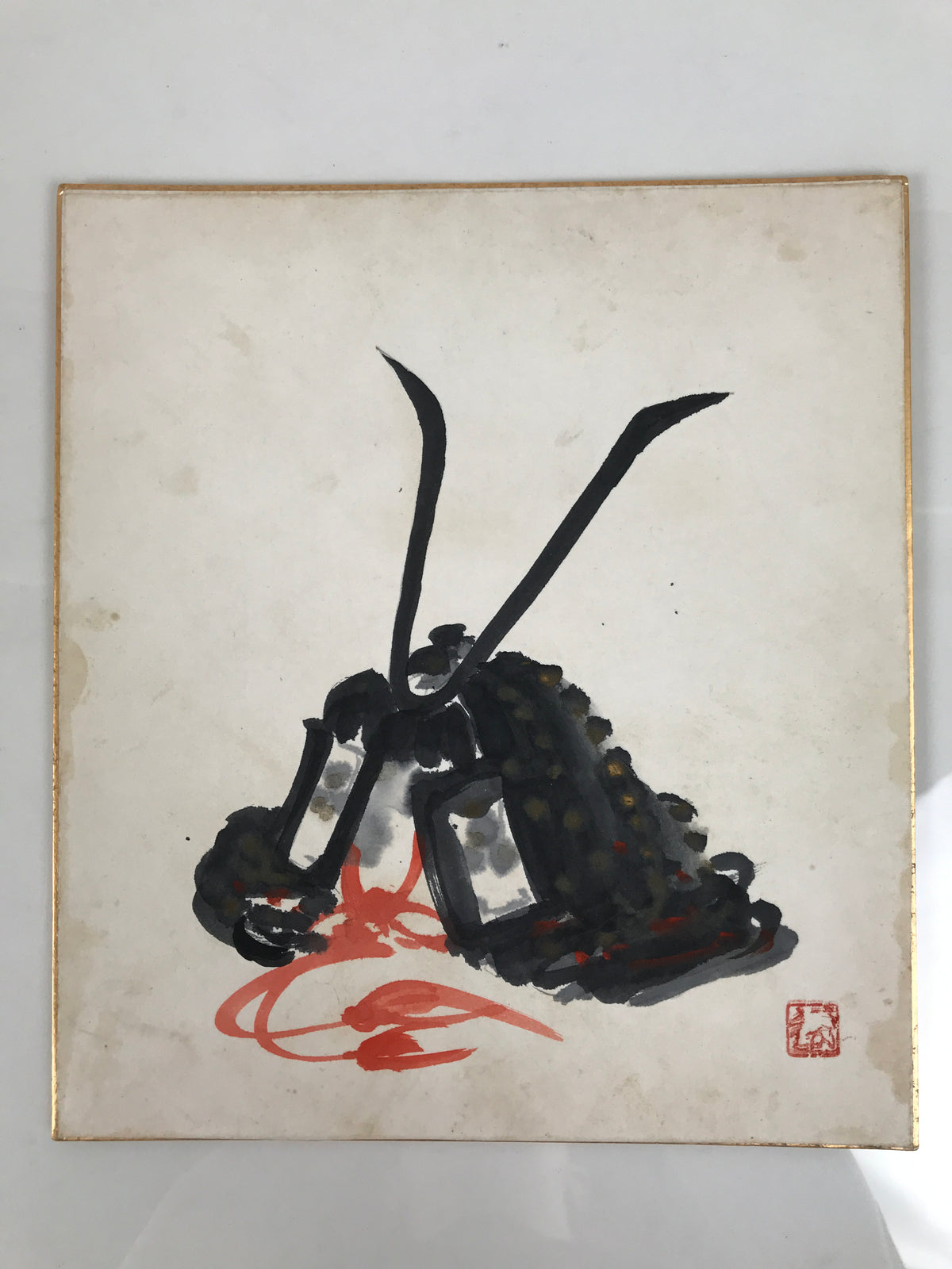 Japanese Shikishi Art Board Painting Vtg Kabuto Samurai Helmet Boys' Day A844-AD - Painting-chidorivintage.com