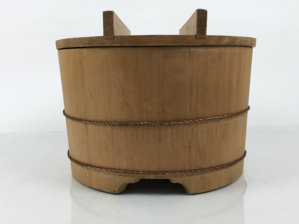 Japanese Large Handcrafted Lidded Wooden Oke Bucket Vtg Water Rice Storage BK59-OT - Wood-chidorivintage.com