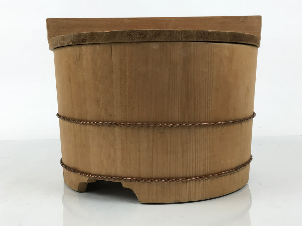Japanese Large Handcrafted Lidded Wooden Oke Bucket Vtg Water Rice Storage BK59-OT - Wood-chidorivintage.com