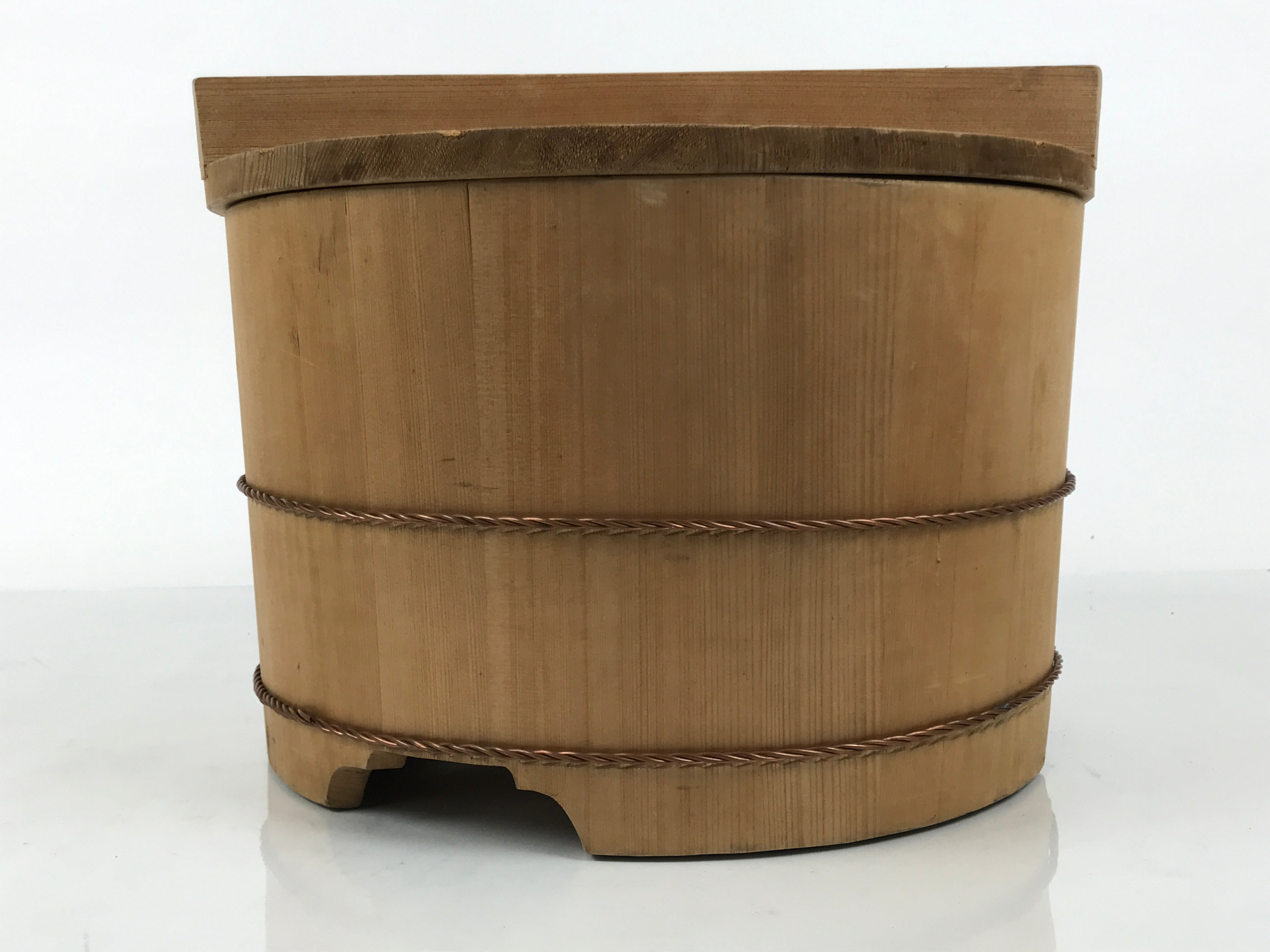 Japanese Large Handcrafted Lidded Wooden Oke Bucket Vtg Water Rice Storage BK59-OT - Wood-chidorivintage.com