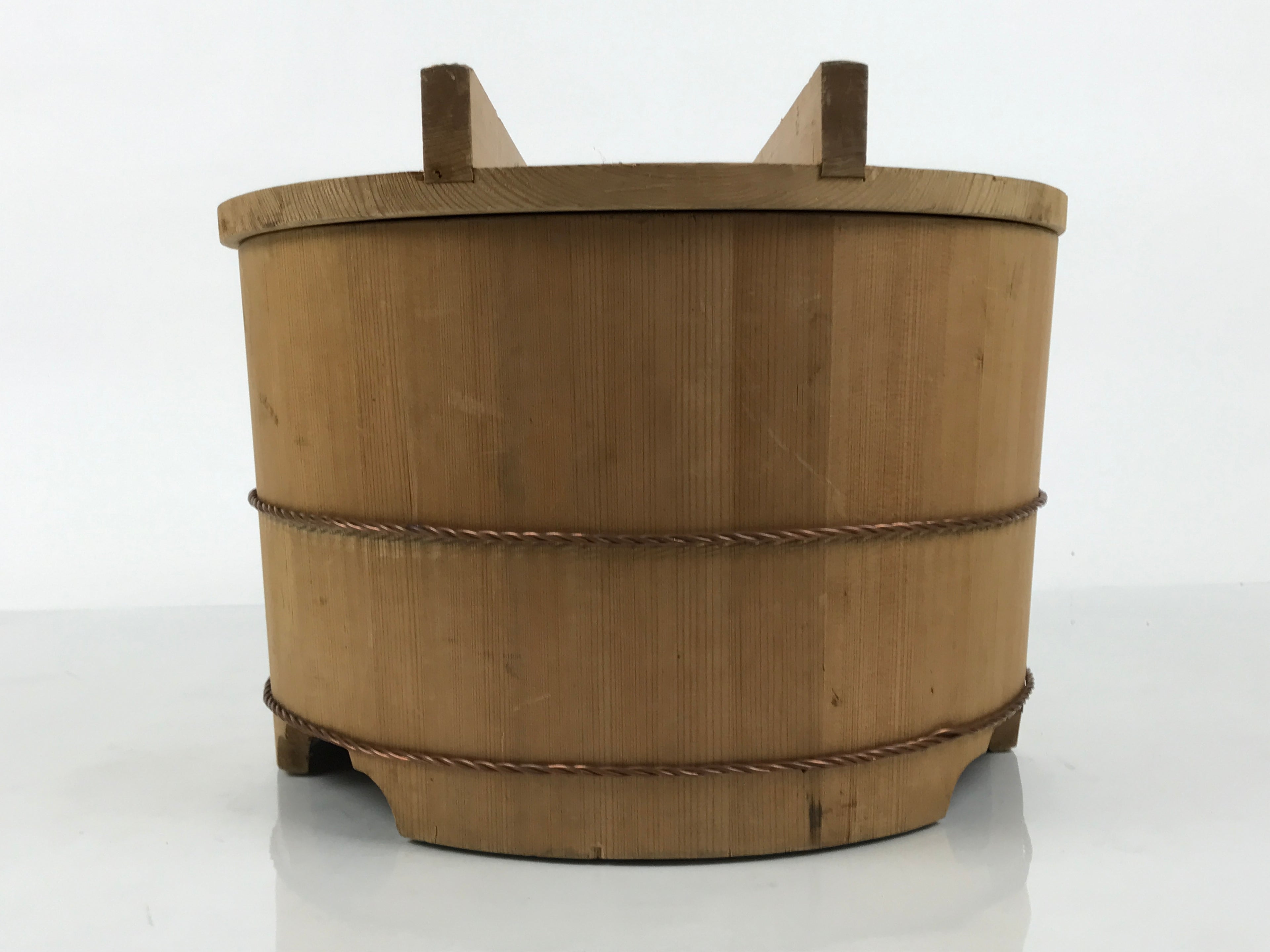 Japanese Large Handcrafted Lidded Wooden Oke Bucket Vtg Water Rice Storage BK59-OT - Wood-chidorivintage.com