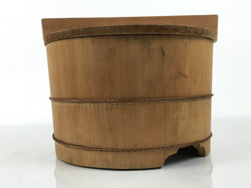 Japanese Large Handcrafted Lidded Wooden Oke Bucket Vtg Water Rice Storage BK59-OT - Wood-chidorivintage.com