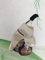 Japanese Shikishi Art Board Oshie Silk Fabric Vtg Kimono Man Pond Frog A831-AD - Painting-chidorivintage.com