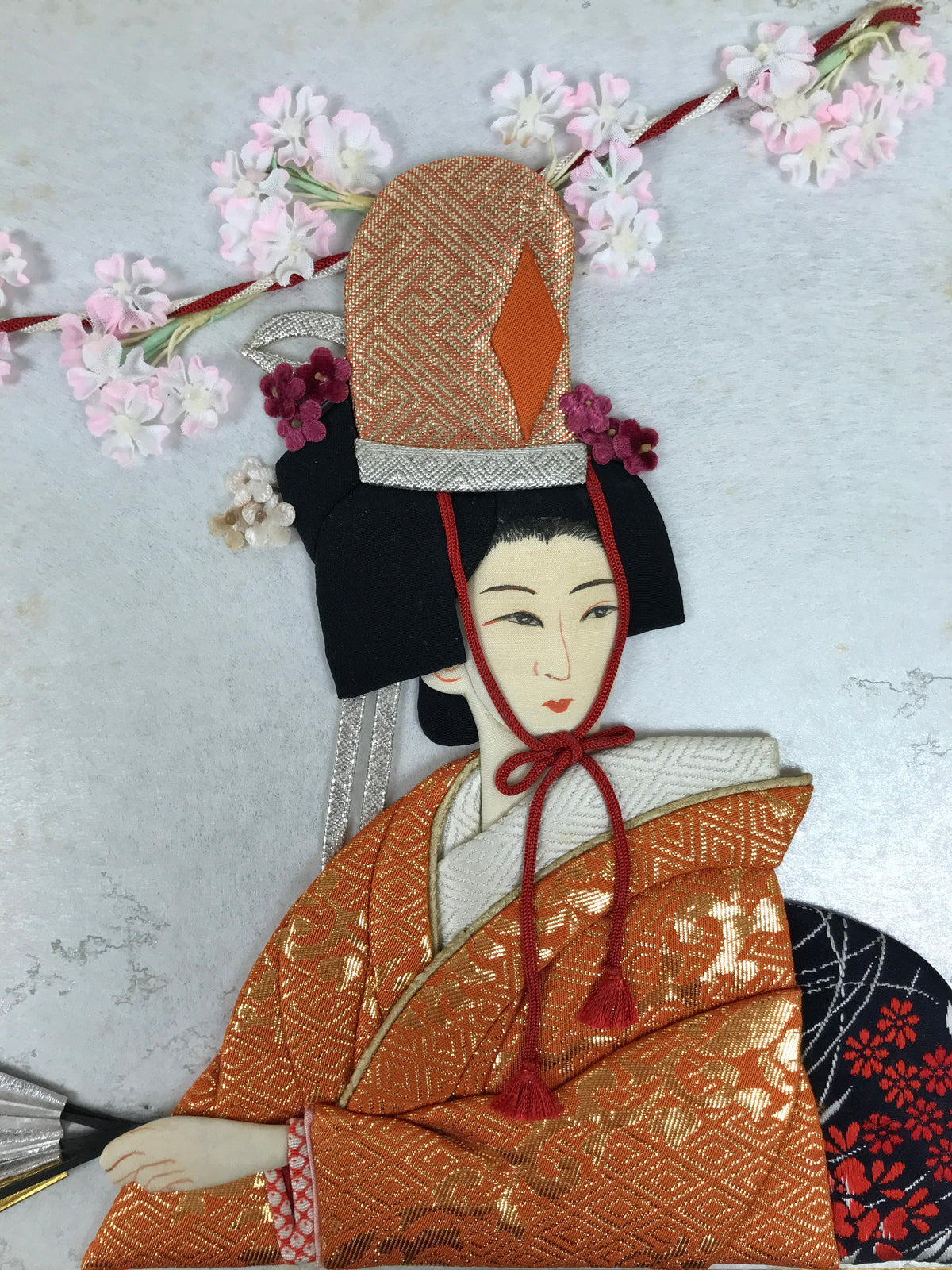Japanese Shikishi Art Board Oshie Silk Fabric Vtg Kimono Woman Pink Flowers A829-AD - Painting-chidorivintage.com