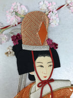 Japanese Shikishi Art Board Oshie Silk Fabric Vtg Kimono Woman Pink Flowers A829-AD - Painting-chidorivintage.com