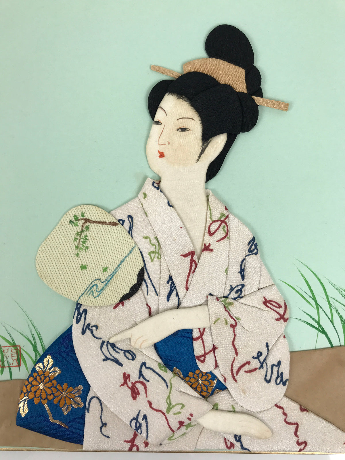 Japanese Shikishi Art Board Oshie Silk Fabric Summer Kimono Woman Uchiwa A827-AD - Painting-chidorivintage.com