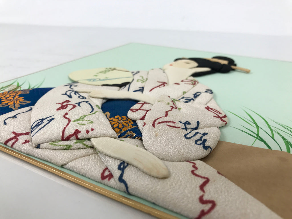 Japanese Shikishi Art Board Oshie Silk Fabric Summer Kimono Woman Uchiwa A827-AD - Painting-chidorivintage.com
