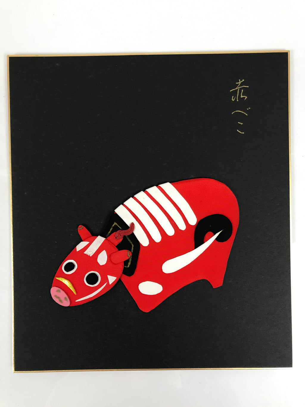 Japanese Shikishi Art Board Oshie Silk Fabric Zodiac Red Cow Hariko Akabeko A823-AD - Painting-chidorivintage.com