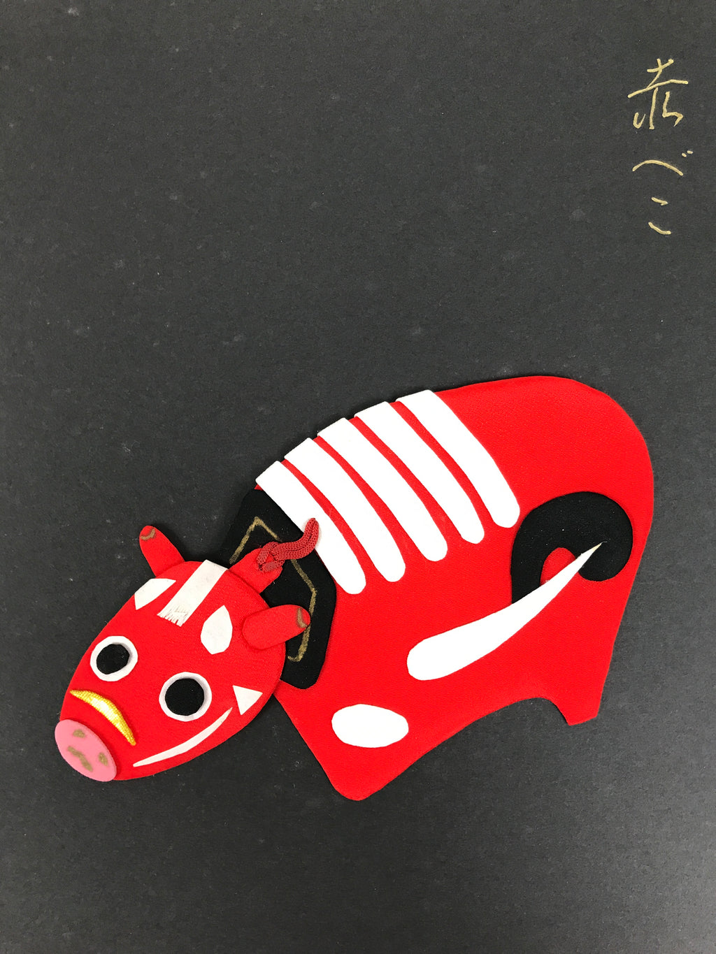 Japanese Shikishi Art Board Oshie Silk Fabric Zodiac Red Cow Hariko Akabeko A823-AD - Painting-chidorivintage.com