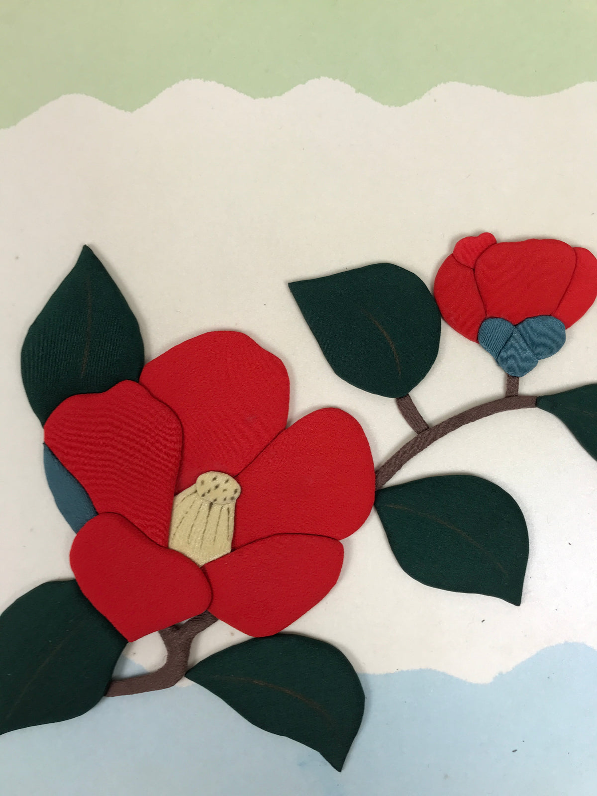 Japanese Shikishi Art Board Oshie Silk Vtg Camellia Flower Red Tsubaki A824-AD - Painting-chidorivintage.com