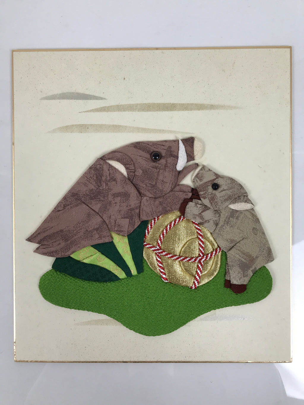 Japanese Shikishi Art Board Oshie Silk Fabric Zodiac Wild Boar Inoshishi A821-AD - Painting-chidorivintage.com