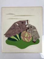 Japanese Shikishi Art Board Oshie Silk Fabric Zodiac Wild Boar Inoshishi A821-AD - Painting-chidorivintage.com